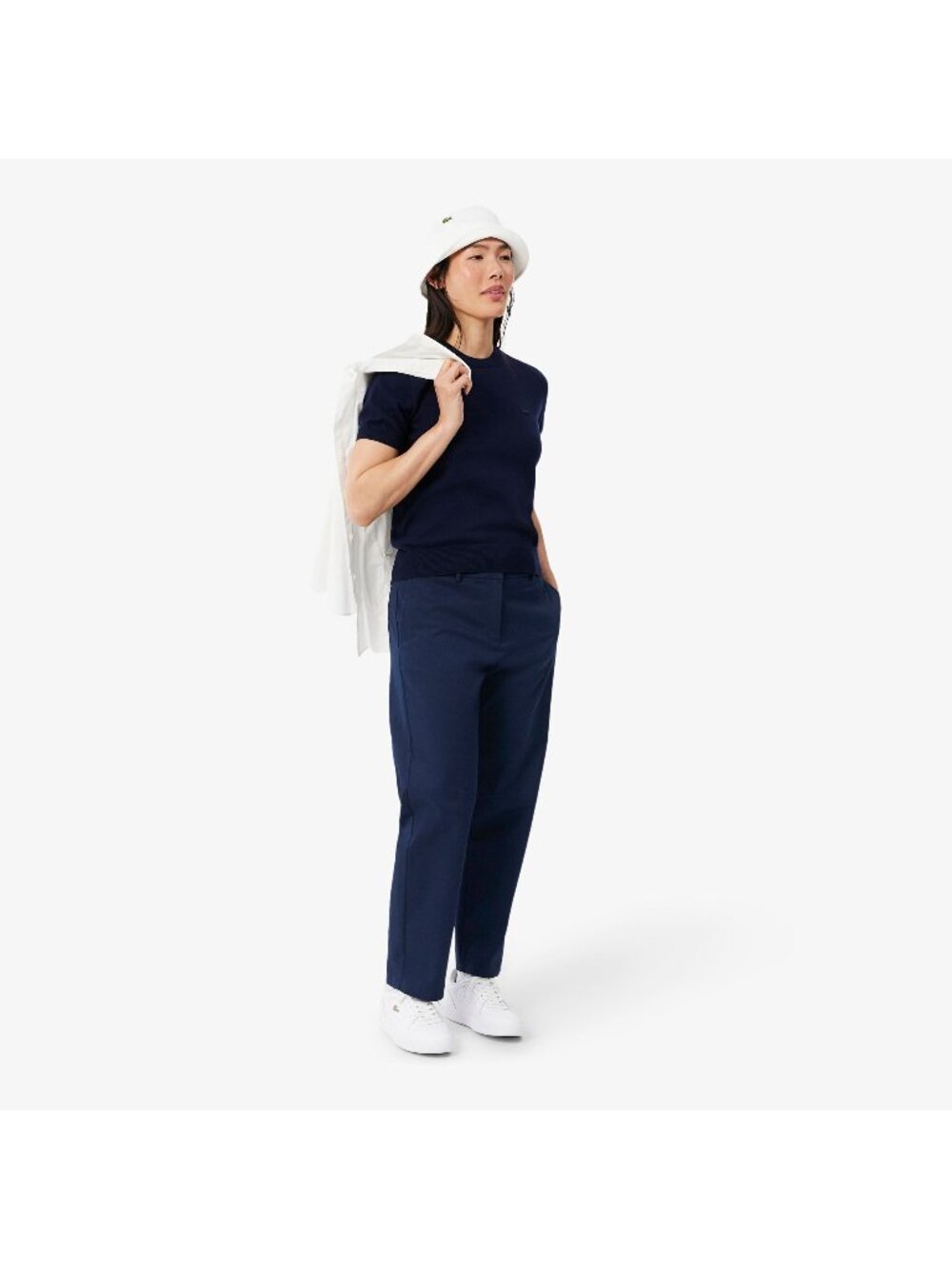Lacoste Women's Straight Fit Cotton Gabardine Chino Blue Pants, Size 26